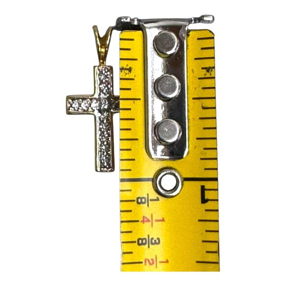 Vintage Sterling Silver 925 Gold Vermeil Cross Pendant With Faux Diamond Accents - Picture 4 of 5